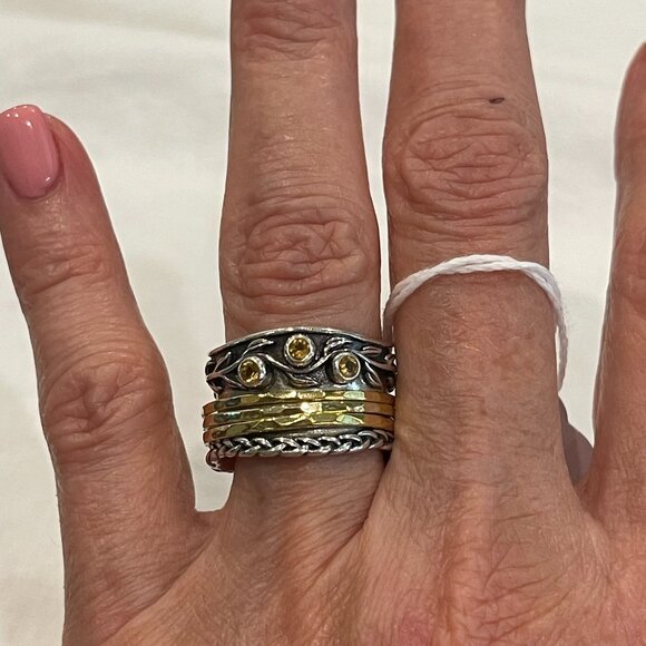 PZ Paz Creations YG.925 Sterling Silver Ring With Gold Over Silver Spinners Size - Picture 1 of 5